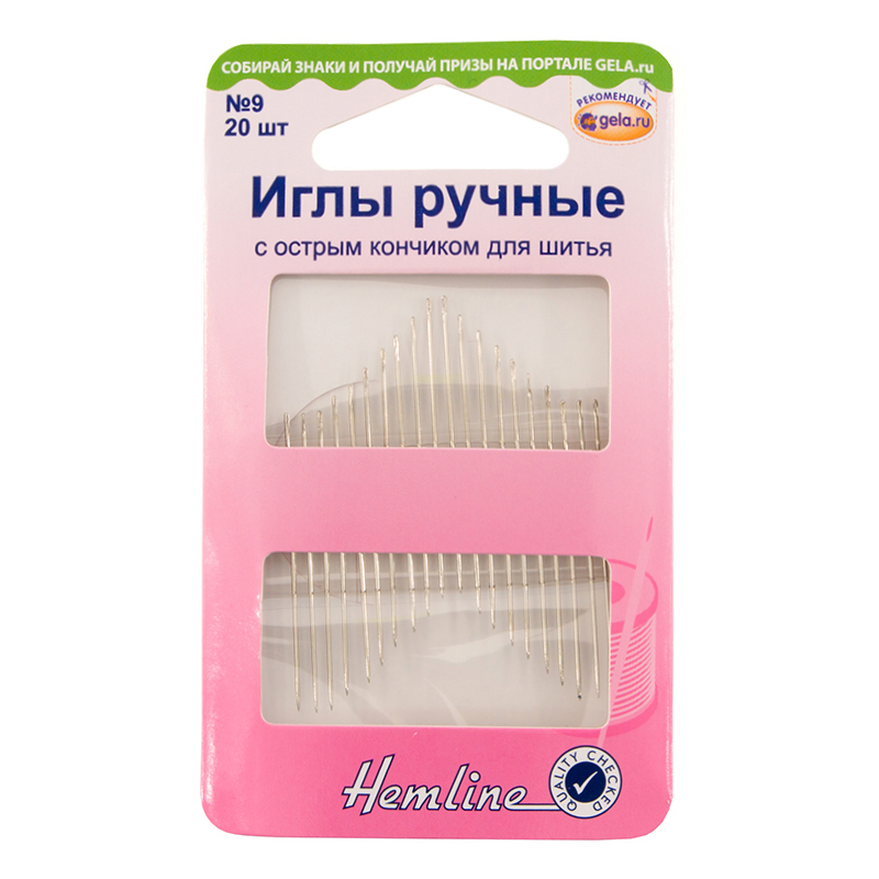 Иглы для шитья вручную №9 с острым кончиком (набор 20 шт.)  Hemline 208.9/G002														