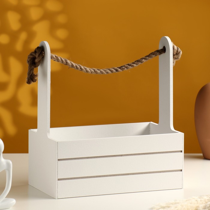 Кашпо деревянное 25*15*30мм "Dear-Аром" с ручкой-канат цв. белый  СЛ 5309166														