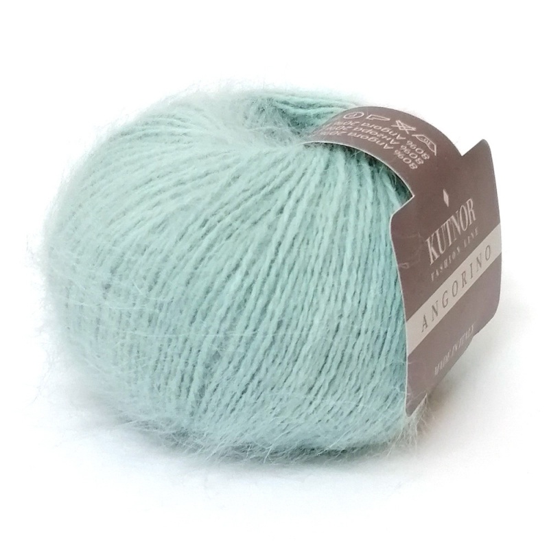 Пряжа "ANGORINO" 0141 пыльная мята 10*25г. 125м 80% ангора, 20% полиамид  KUTNOR(Италия) 0141														