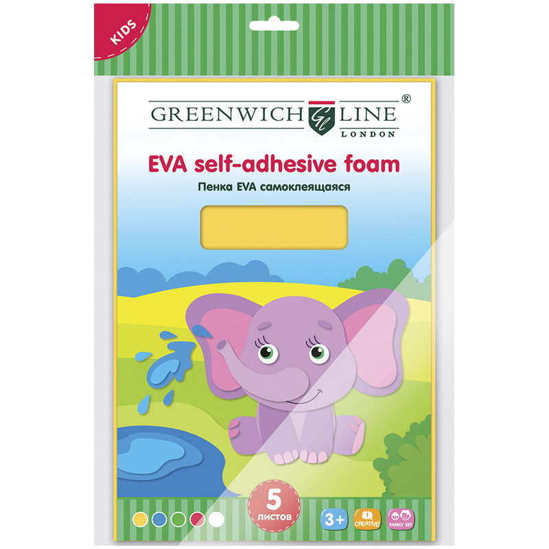 Фоамиран цветной набор А4 5цв 5л самоклеющ.  GreenwichLine 07697														