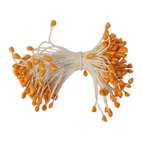 Тычинки для цветов двусторонние цвет оранжевый с блестками (набор 1 связка)