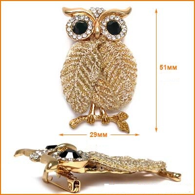 Булавка декоративная 20,5*35,7мм Сова золото ГСХ466														