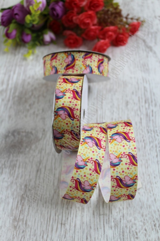 Лента репсовая "Единорог" св-желтый  25мм*9,1м SF-1284														