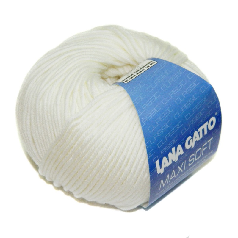 Пряжа "MAXI SOFT" 10001 белый 10*50 г. 90м 100% мериносовая шерсть экстрафайн  LANA GATTO 10001														