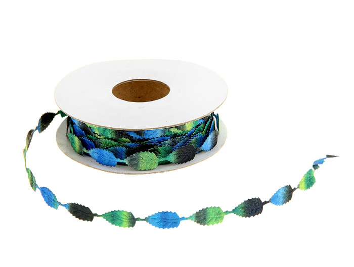 Лента фигурная  "Листочки" 8мм сине-зеленые, 8мм*9м