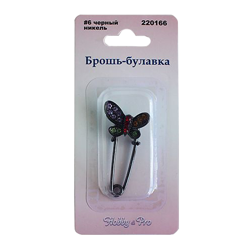 Брошь-булавка Бабочка со стразами цв. черный никель  Hobby Pro 220166														