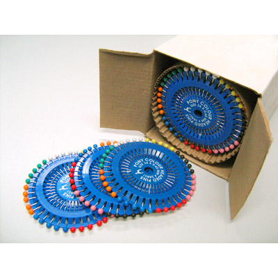 1.Булавки наметочные 34мм, 40шт, цветная головка в блистере  Pony