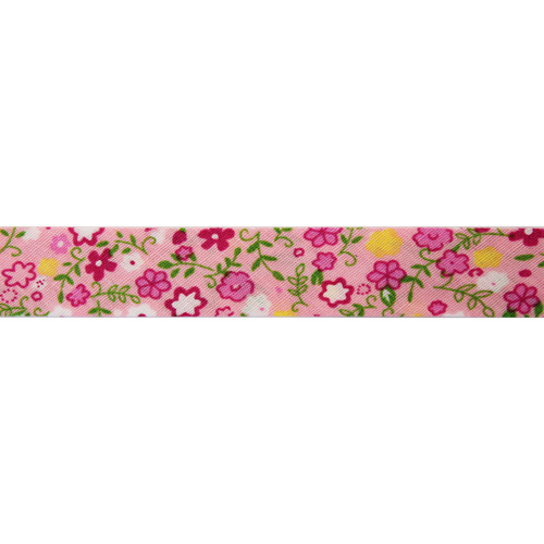 Бейка косая с принтом "Полевые цветы" х/б розовый 15мм длина 65,8м (за 1 м)  Star Bias FBF107														