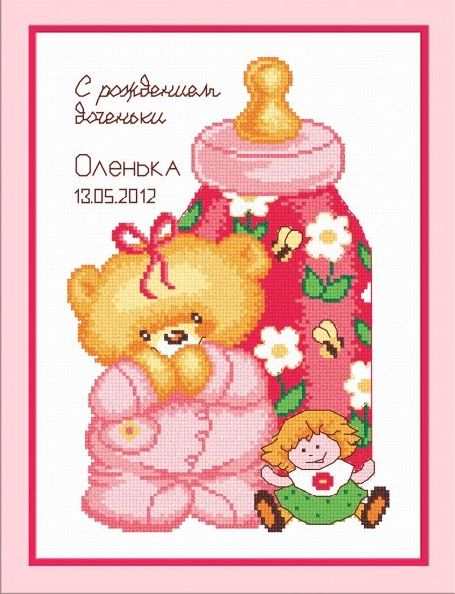 Вышивка крестом ОВЕН "Метрика для девочки. С рождением доченьки" (17*25см) 514