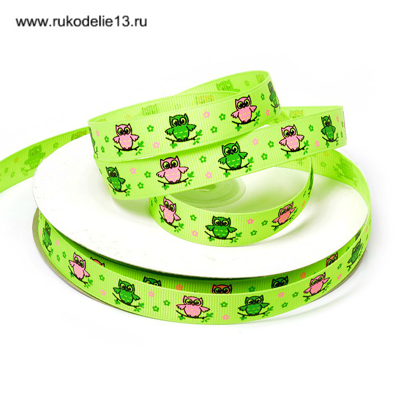 Лента репсовая с рисунком ID 1513 зеленый 15мм 15мм*45,72м КЛ. 22073