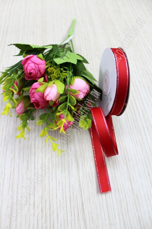 Лента репсовая с люрексом, цвет красный 12мм, 12мм*18,2м SF-711														