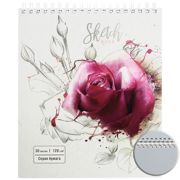 Скетчбук  30л. А5 "Розы на белом" гребень 120г/м2  ПЗБМ
