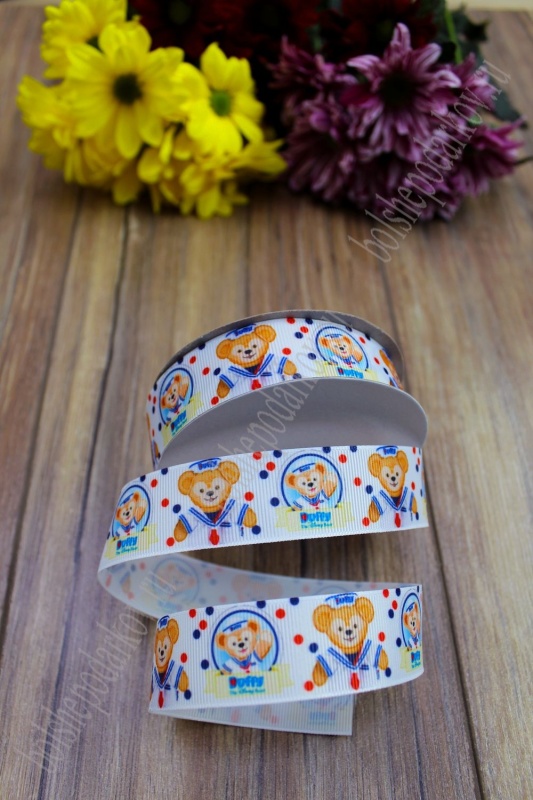 Лента репсовая "Мишка Duffy" белый 25мм*9,1м SF-1303/128-202														
