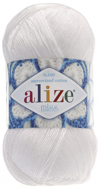 Пряжа "MISS" 55 белый 5*50 г. 280м 100% мерсериз. хлопок  ALIZE