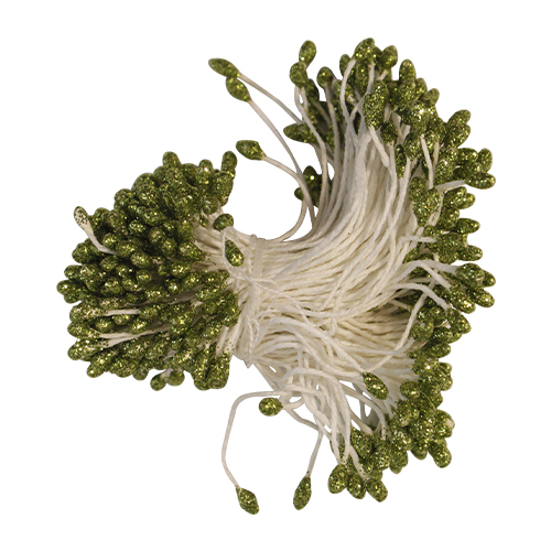 Тычинки для цветов двусторонние цвет св.зеленый с блестками (набор 1 связка)