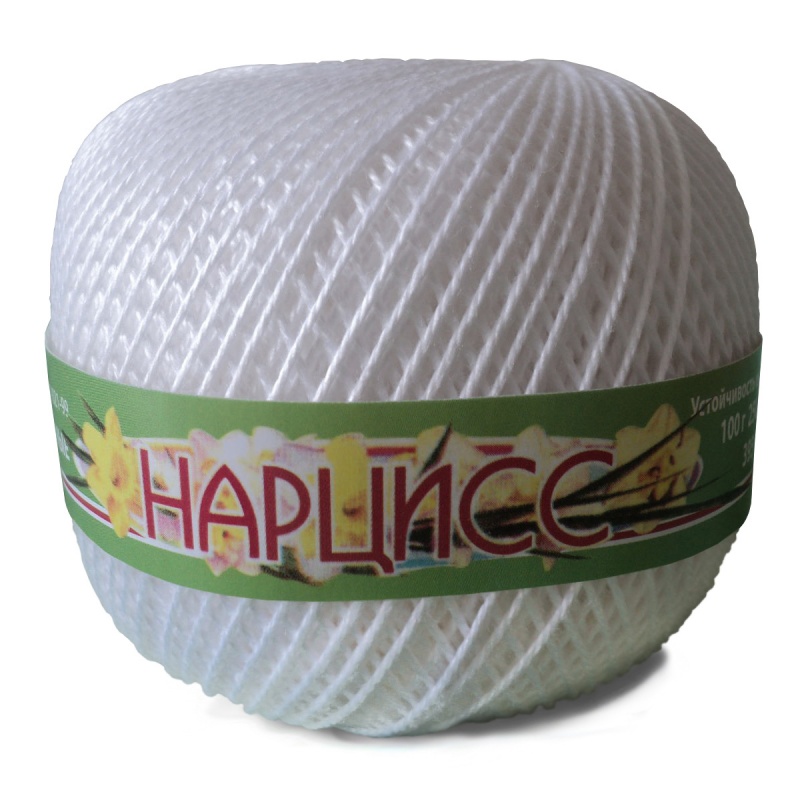 Пряжа "Нарцисс" 0101 белый 12*100г. 400м. 100% хлопок  ПНК им.Кирова 0101														
