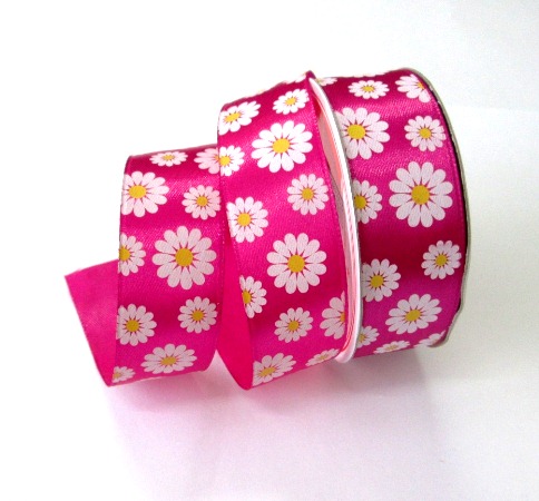Лента атласная "Ромашки" 04 вишня 25мм, 25мм*22,86м 04														