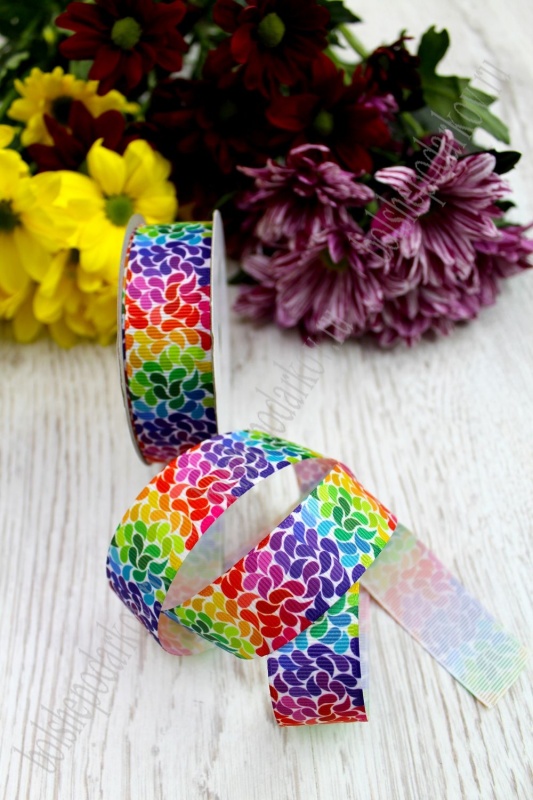 Лента репсовая "Радужные лепестки" 25мм*9,1м SF-1277-4														