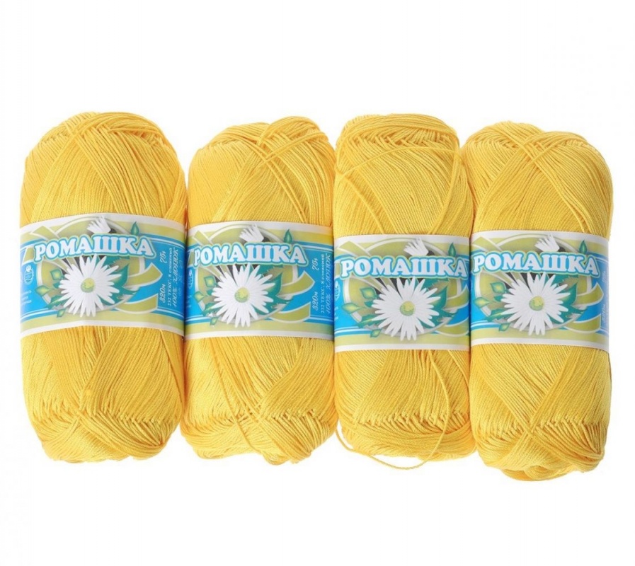 Пряжа "Ромашка" 0302 желтый 4*75 г. 320м 100% хлопок  ПНК им. Кирова