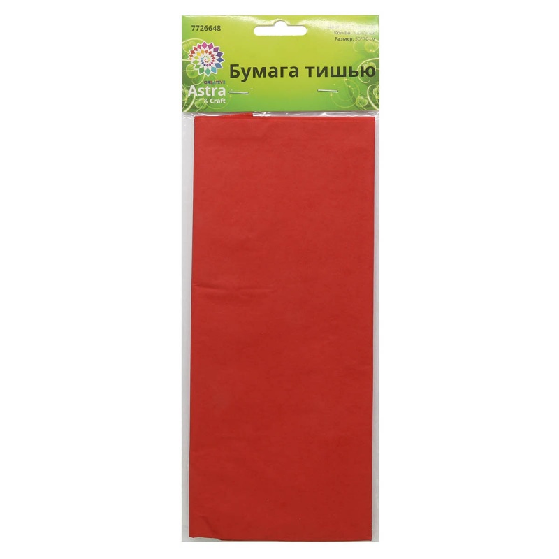 Бумага тишью красный 50*70см 20гр/м 5л  АСТРА 7726648/99-01														