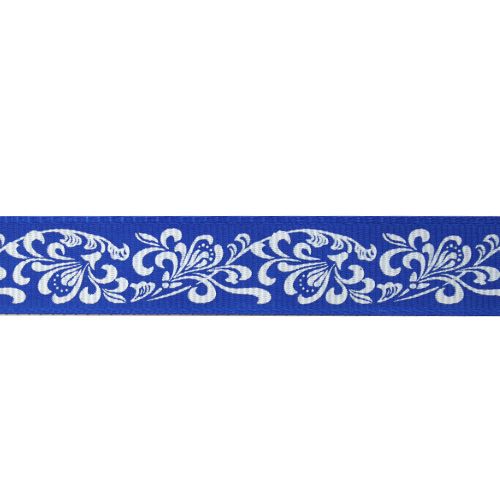 Лента репсовая "Узоры" белые на синем 15мм, 15мм*22,86м 7715256														