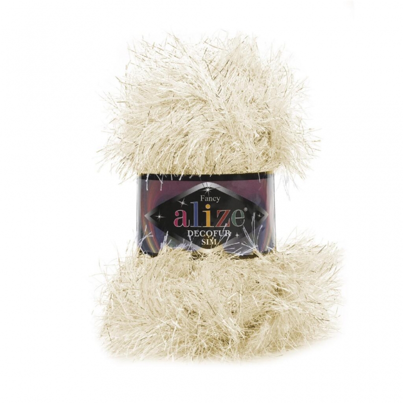 Пряжа "DECOFUR SIM" 001 молочный с люрексом, травка 5*100 г. 100м 80% полиэстэр, 20% металлик  ALIZE