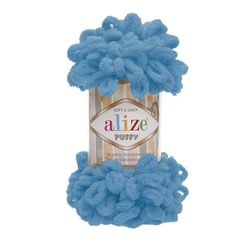 Пряжа "PUFFY" 16 голубой Сочи 5*100 г. 9,2м. 100% микрополиэстр  ALIZE 16														