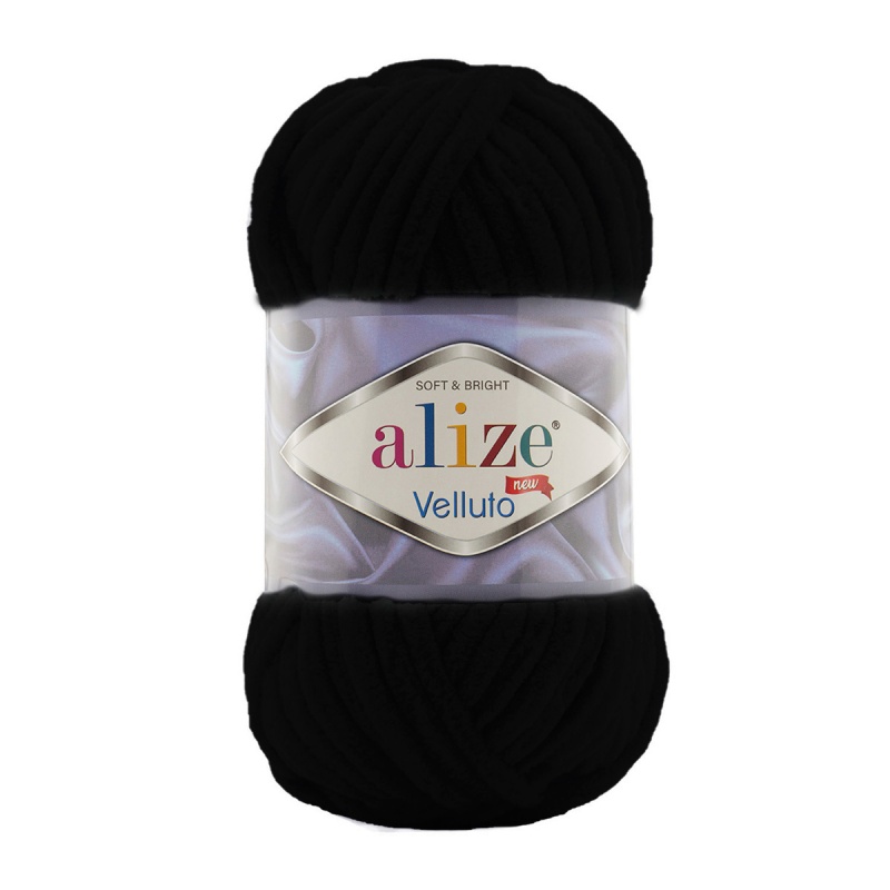Пряжа "VELLUTO" 060 черный 5*100 г. 68м 100% микрополиэстер  Alize 060														