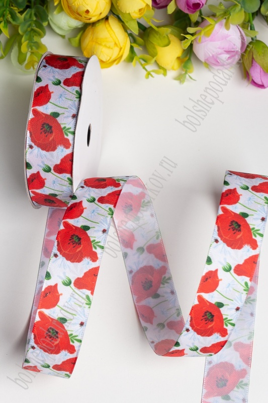 Лента атласная  "Маки" 25мм*9,1м за 1м SF-1821/118-417														