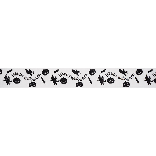 Лента репсовая "Хэллоуин" черный на белой 20мм, 20мм*22,5м 7719651/029														