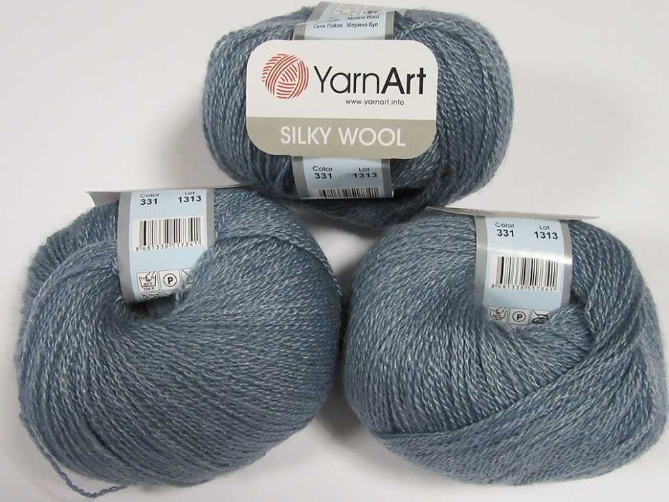 Пряжа "SILKY WOOL" 331 серый 10*25гр 190м 35% вискозный шёлк, 65% шерсть мериноса  YARNART 331														