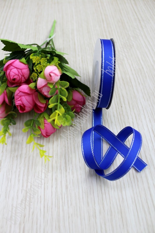 Лента репсовая с люрексом, цвет синий 352 12мм, 12мм*18,2м 126-5/SF-711														