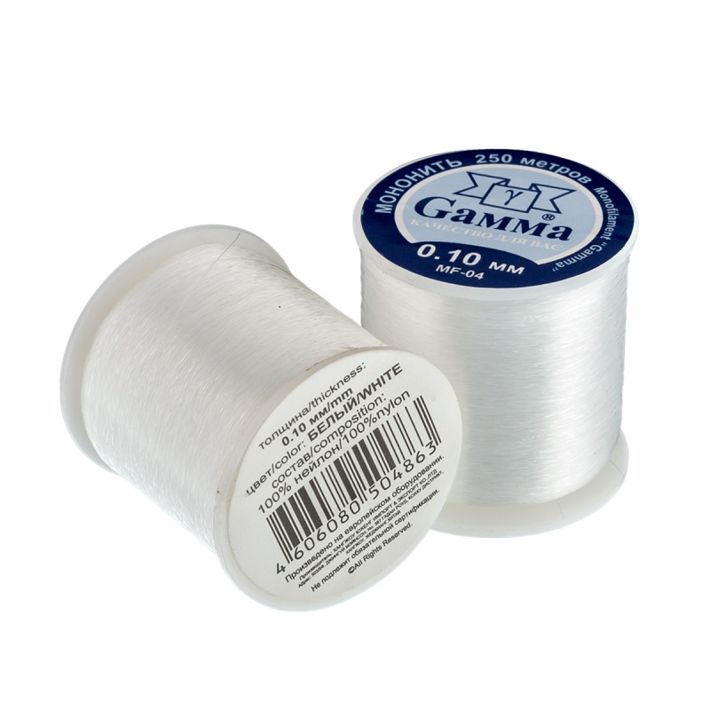 Мононить (проволока) для бисера 0,10мм белый на катушке 250м  Gamma MF-04														