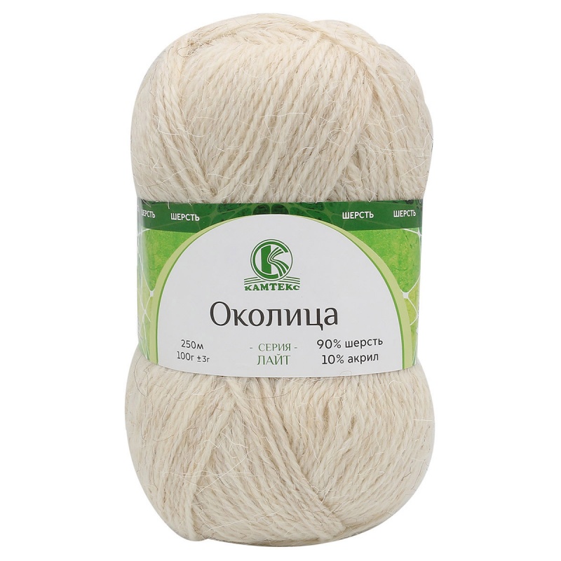 Пряжа "Околица" 205 белый 5*100 г. 250м 90% шерсть, 10 % акрил  Камтекс