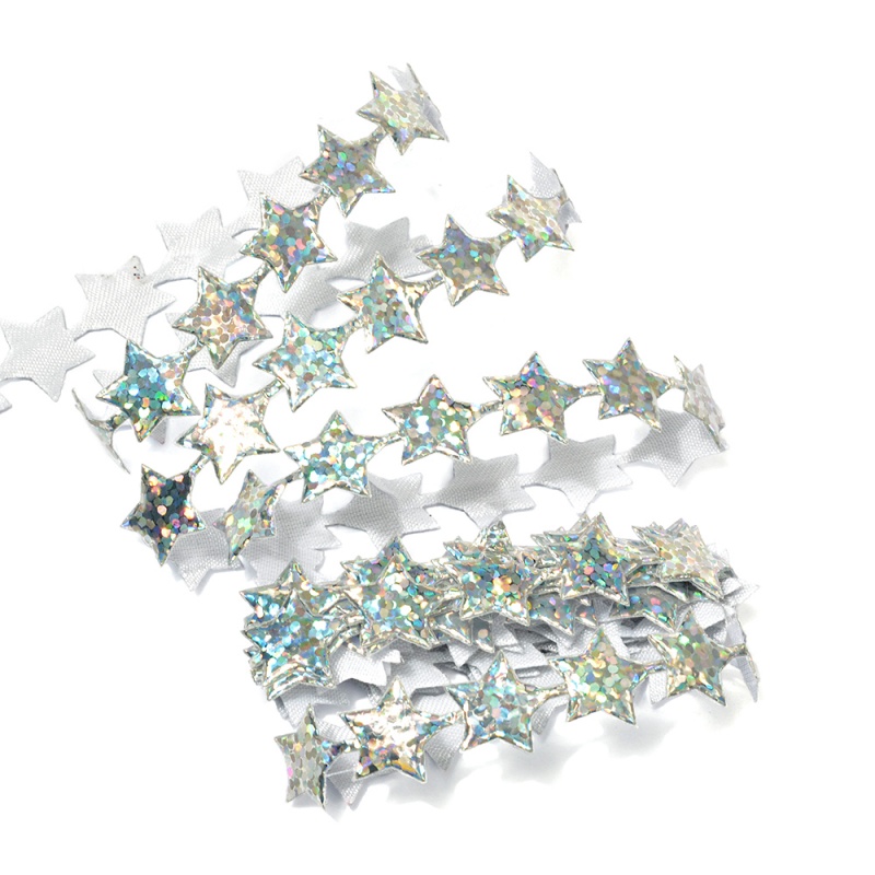 Лента фигурная  "Звездочки" 14мм серебро голография, 14мм*10м LDF062