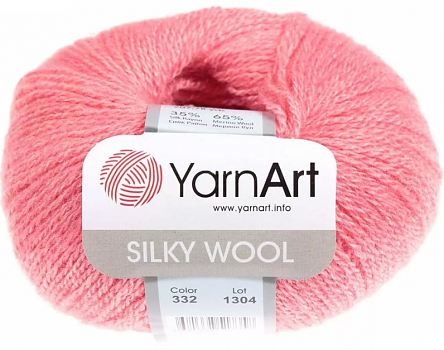 Пряжа "SILKY WOOL" 332 розовый 10*25гр 190м 35% вискозный шёлк, 65% шерсть мериноса  YARNART 332														