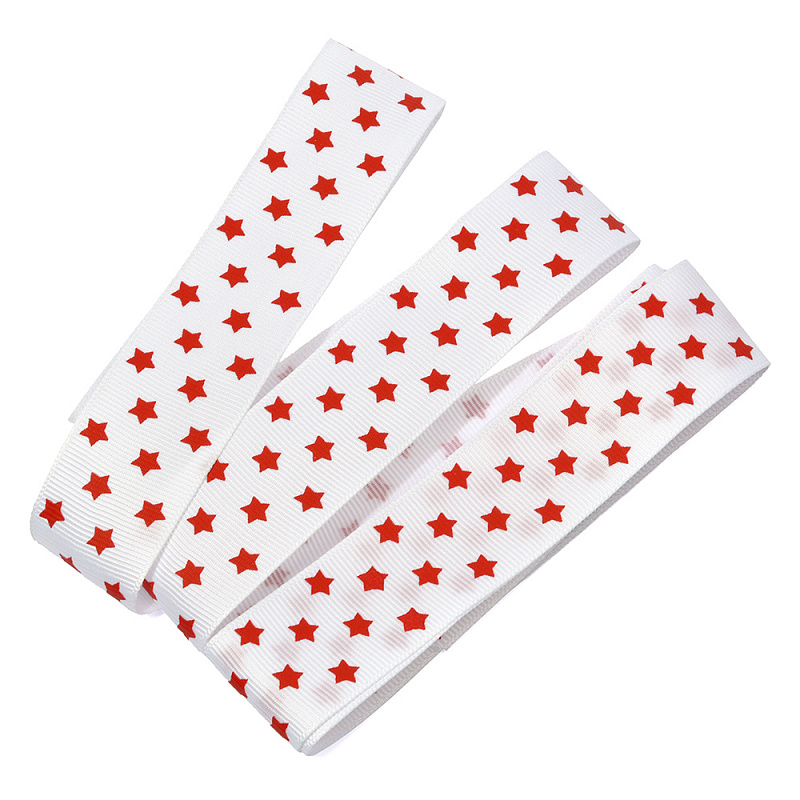 Лента репсовая "Звездочки" красные на белом 25мм, 25мм*10м за 1м LDR700														