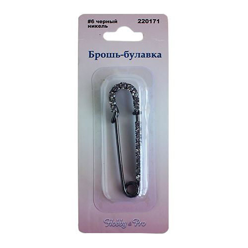 Брошь-булавка со стразами, цвет # 6 черный никель 6см  Hobby Pro 220171														