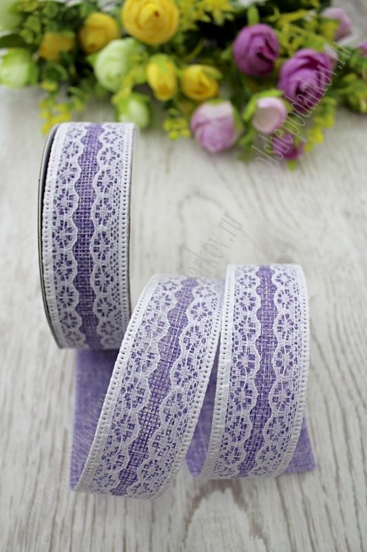 Лента из мешковины с кружевом, цв 802 фиолетовый 30мм*9,1м 27-93/SF-1818														