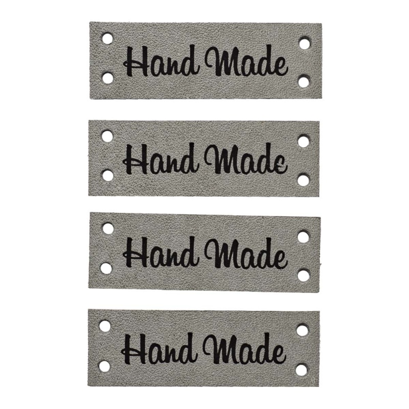 Бирка кожаная пришивная "Hand Made" цв. светло-серый 1,4*4см, уп.4шт. за 1шт. 559228														
