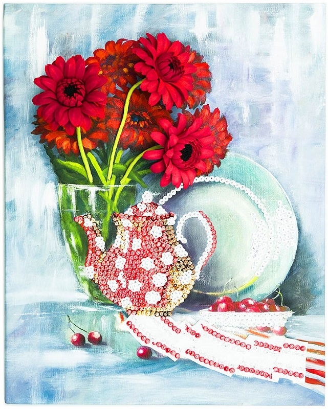 Набор для творчества "Мозаика из пайеток на холсте Герберы"  Волшебная мастерская