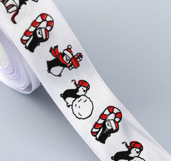 Лента атласная  "Пингвины" 25мм цв. белый/красный/чёрный 25мм*23м 4937915														