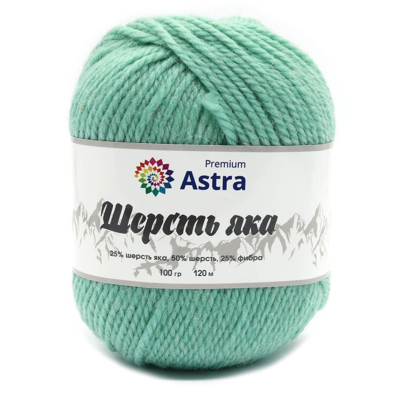 Пряжа "Шерсть яка"' (Yak wool) 02 мятный 10*100гр. 280м 25% шерсть яка, 50% шерсть, 25% фибра  Astra Premium 02														