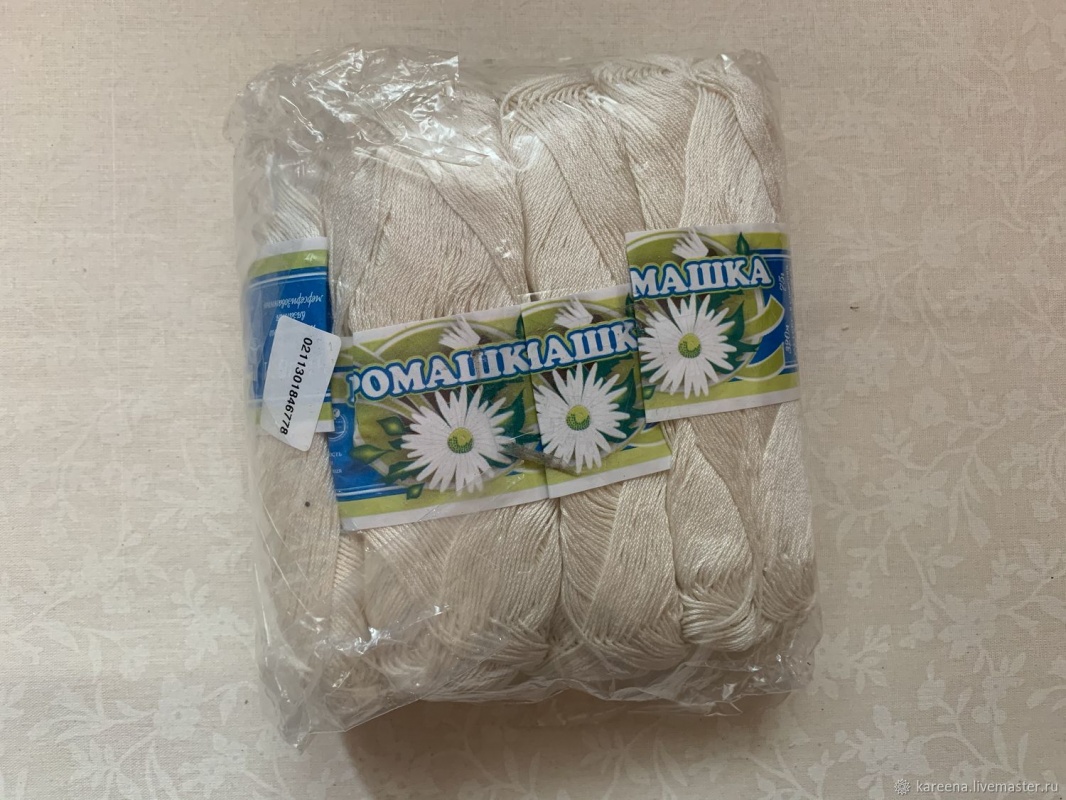 Пряжа "Ромашка" 0102 молочный 4*75 г. 320м 100% хлопок  ПНК им. Кирова