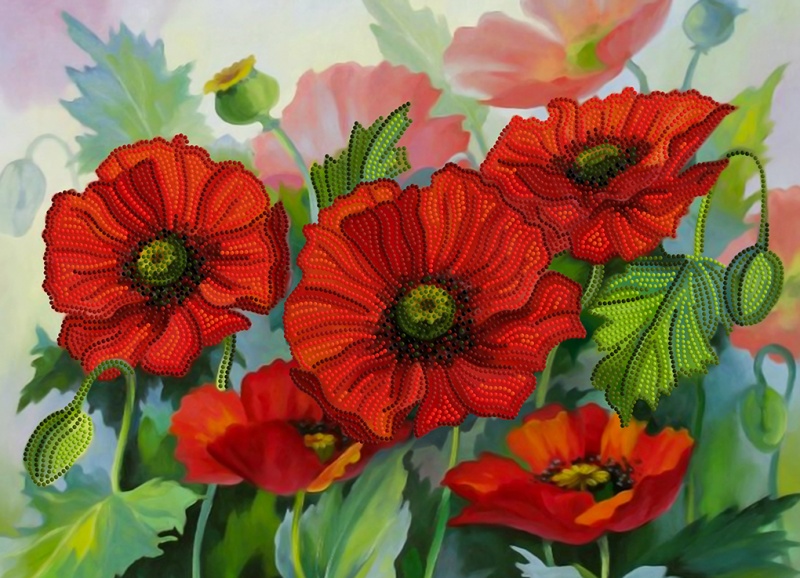 Мозаика "Алые маки" БСА2-098 36*50см, круглые стразы в пакете  Наследие БСА2-098														