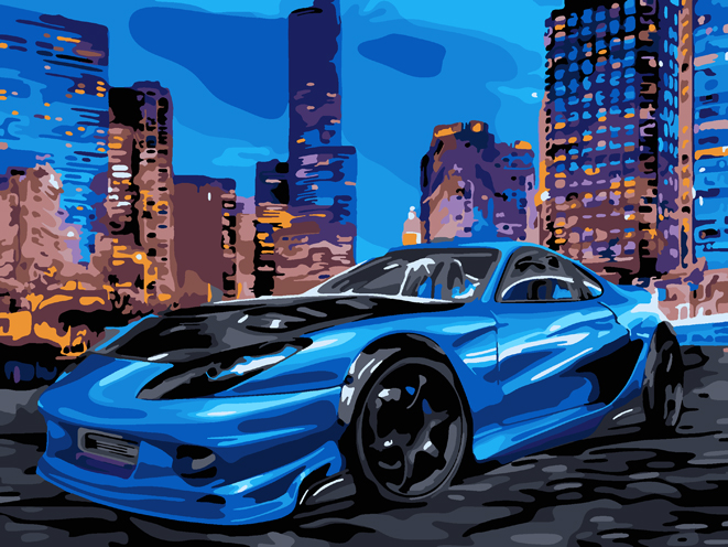 Раскраска по номерам  30*40см "Синий автомобиль"  Наследие