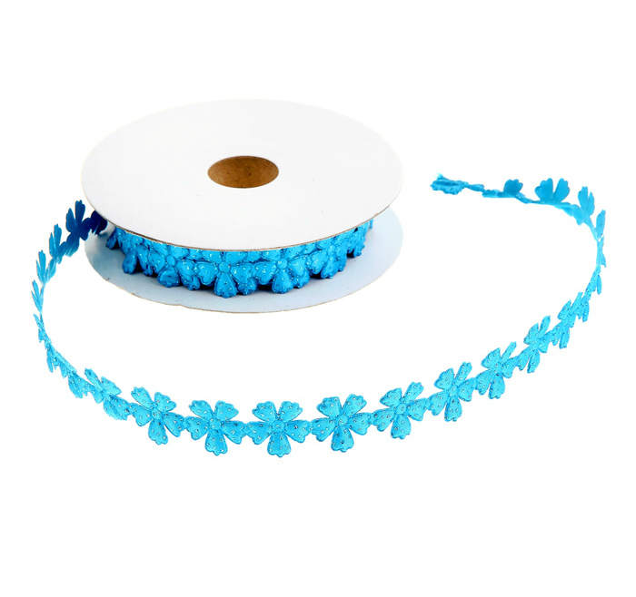 Лента фигурная  "Цветочки" 20мм голубой с блестками, 20мм*9м