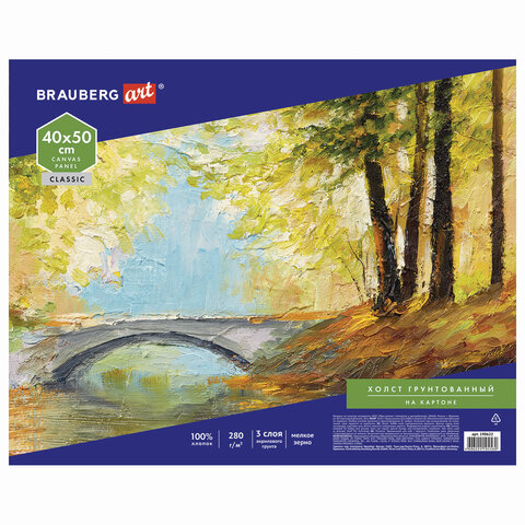 Холст на картоне 40*50см грунтованный 100% хлопок, мелкое зерно 280г/м  BRAUBERG 190622														