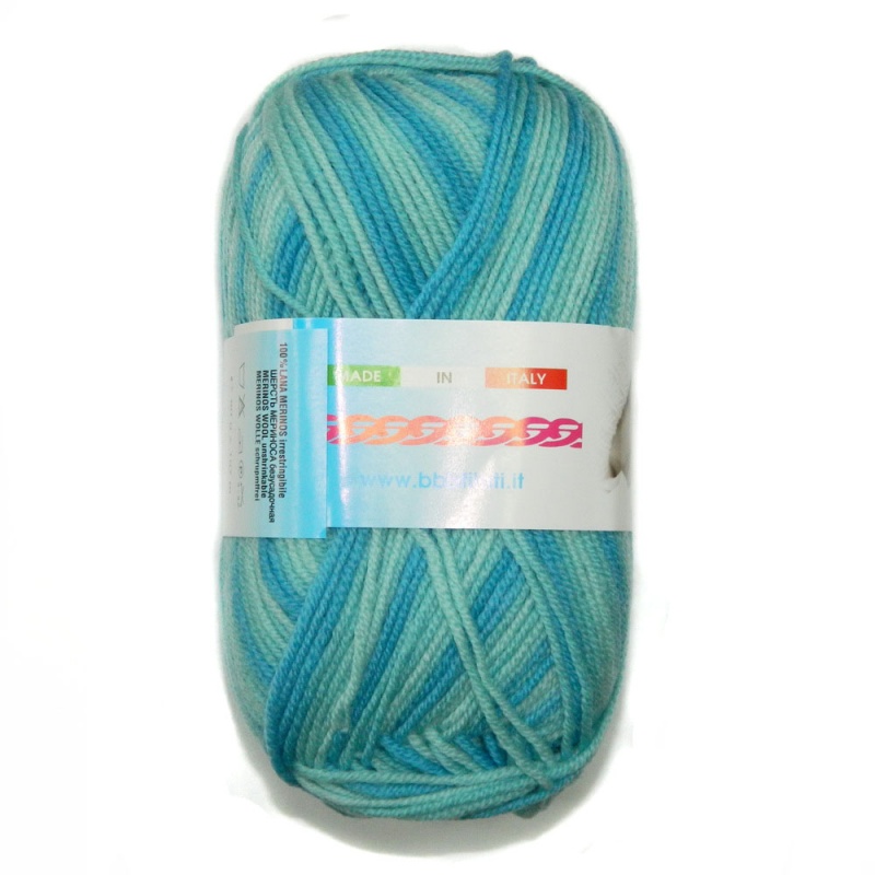 Пряжа "Baby Gioia Print" 1103 голуб-бирюза 10*50 г. 187м 100% меринос экстрафайн  BBB Filati 1103														
