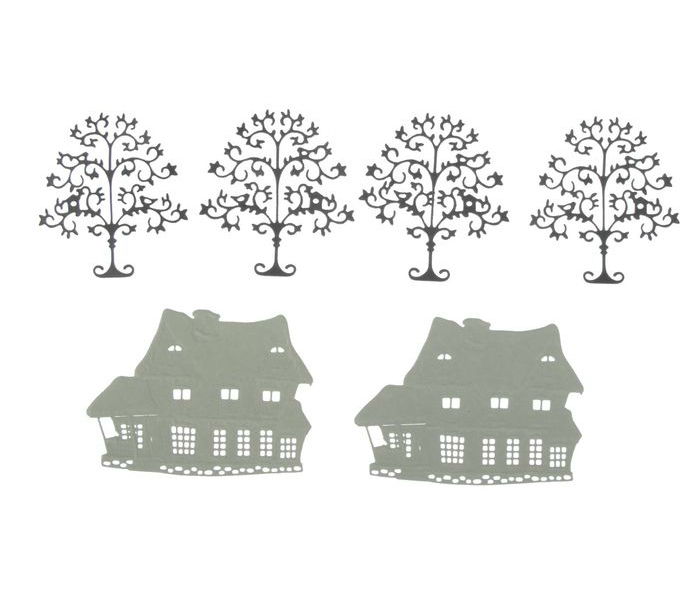 Вырубки фигурные "Изба с деревьями" набор 6шт. серый микс  СЛ 2533588/QS-A-05003-01														